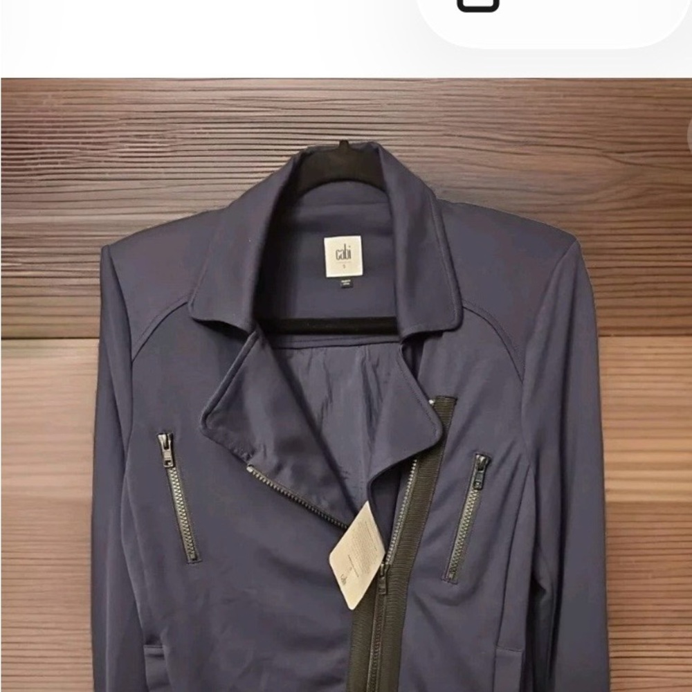 CAbi Chance Women's Deep Navy Blazer with Zipper Accents and back pleating!